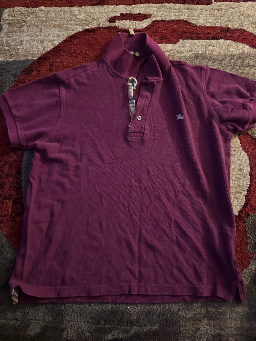 Burberry Men's Plum Polo with Signature Check Placket